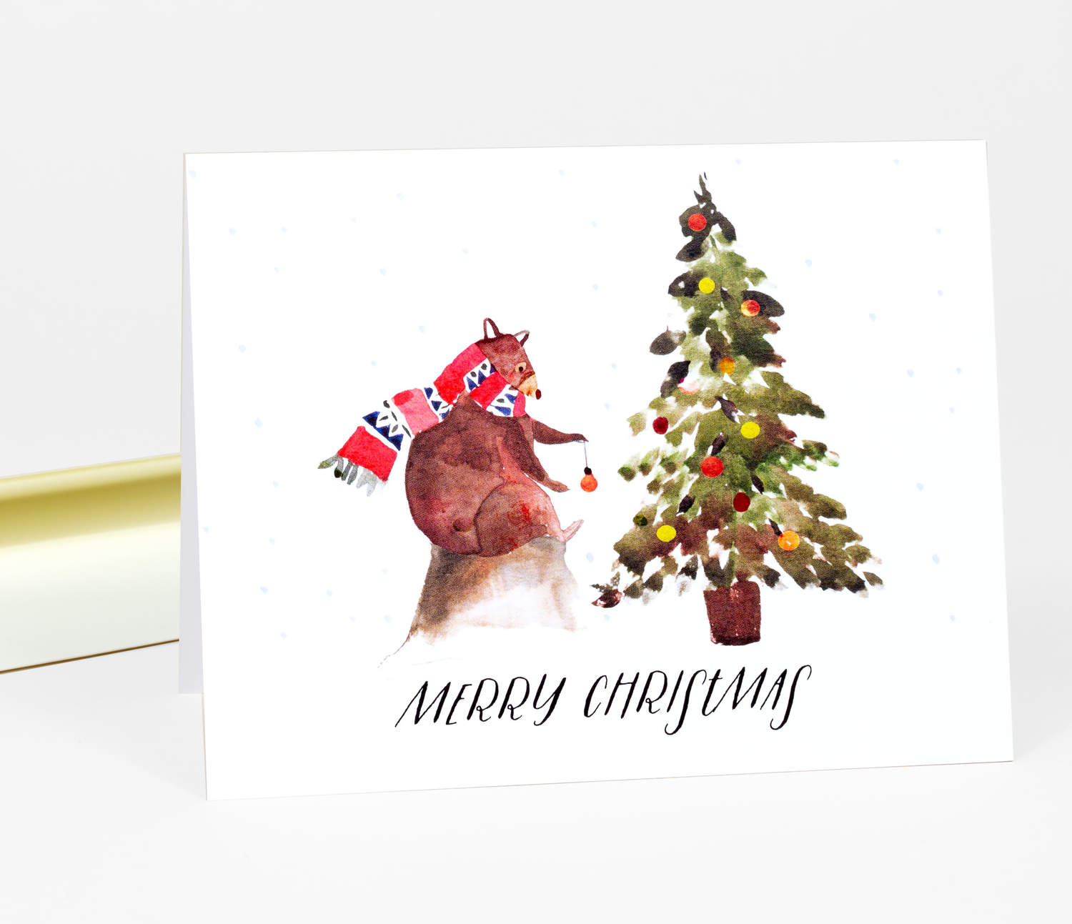 leaves paper goods merry christmas bear at christmas notecard